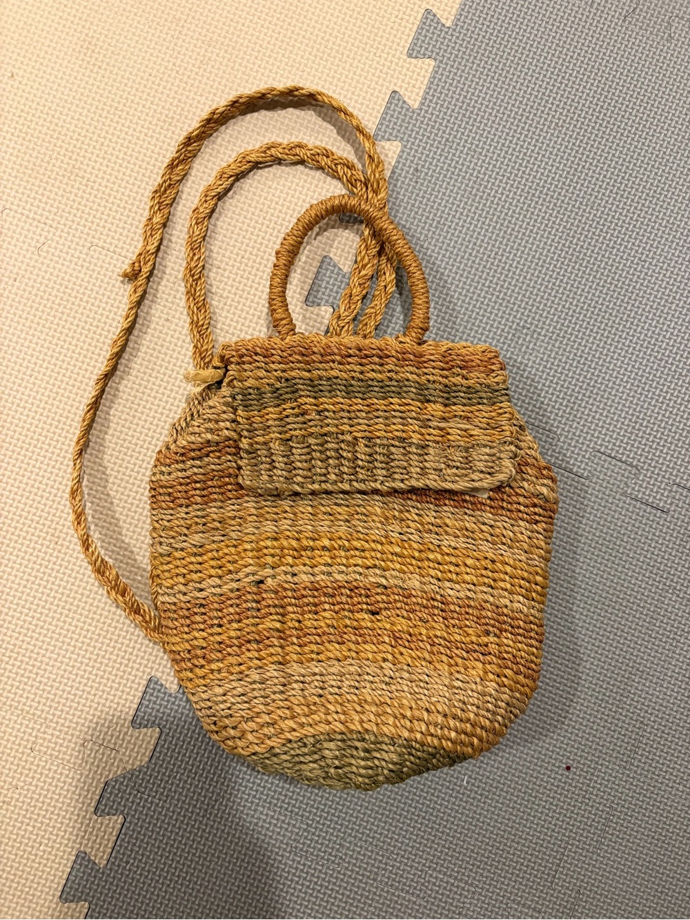 Handwoven Straw Backpack Crossbody in Natural Mustard